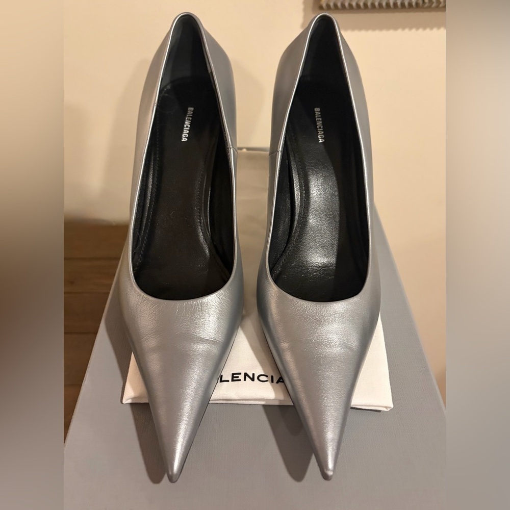 BALENCIAGA Metallic Nappa Square Knife 80mm Pumps